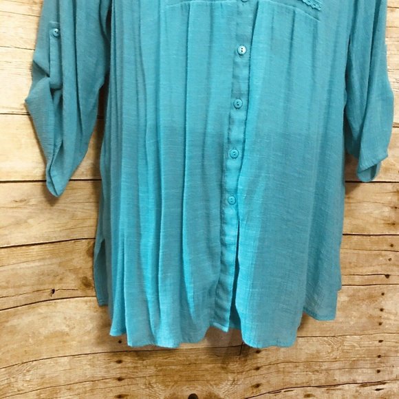 Avenue Size 22/24 Tunic Top Aqua Crinkle Gauze - Picture 3 of 10